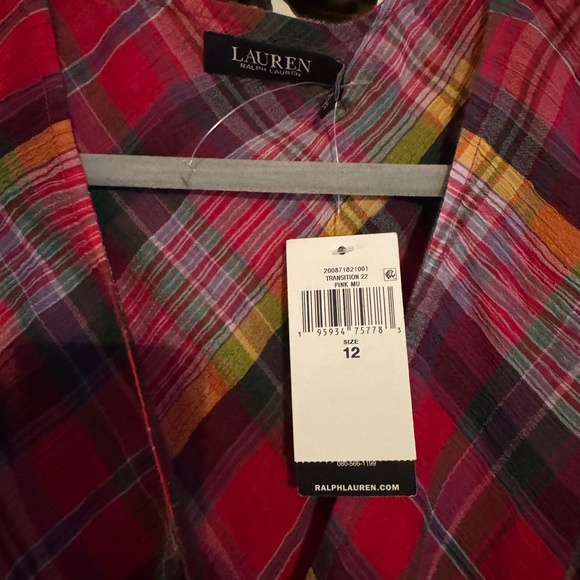 Ralph Lauren plaid crinkle, cotton sleeveless wrap dress size 12 - Picture 5 of 11